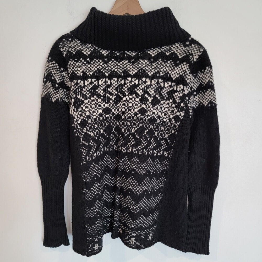 FREE PEOPLE Turtleneck Wool Sweater Womens M Black White LS Knit Cowl Neck